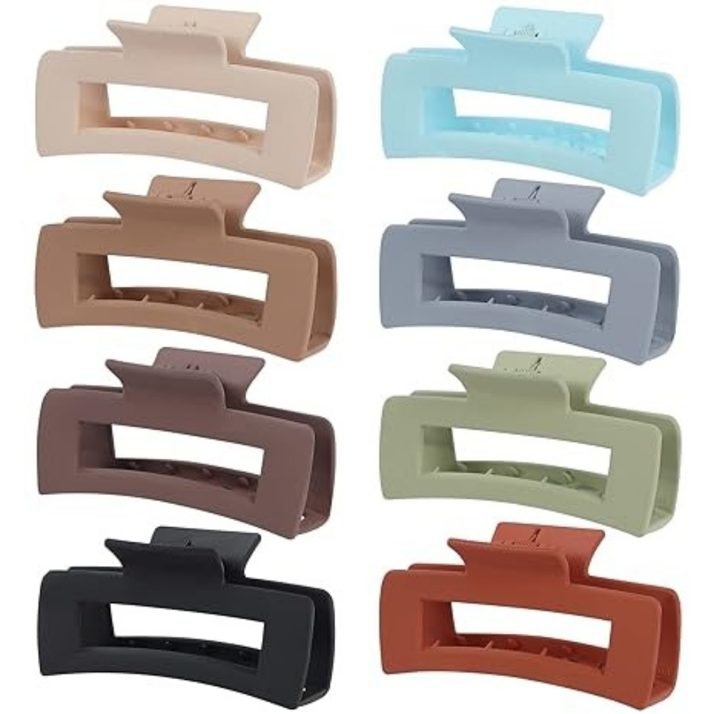8 Pack 4.1 Inch Rectangle Large Hair Claw for Women and Girls Matte Nonslip Jaw